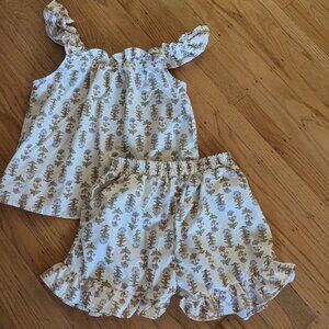 Lotus Print Ruffled Shortie Pajamas Lounge Set - Size M